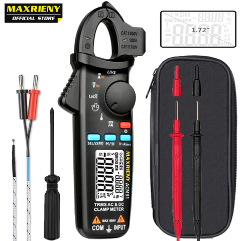 MAXRIENY ACM91 Digital Clamp Meter True RMS Mini DC AC Current Voltage Auto Range Temperature Capacitance Ohm Tester Multimeter ► Photo 1/6