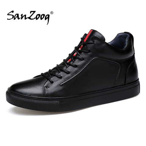 Men Genuine Leather High Top Sneakers Autumn Winter Men's Shoes Tenis Sneaker Black Zapatilla Hombre Hip Hop Plus Size 47 48 ► Photo 1/6