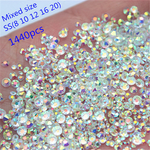 Cong Shao Mixed Size SS(8 10 12 16 20) AB Stone Glass Gem Clear AB 3D Nail Rhinestones,1440Pcs Flat Back Non Hotfix Crystal 8Y66 ► Photo 1/6