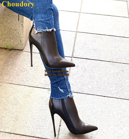 Choudory Nude Black Burgundy Stiletto Heels Ankle Boots Top Quality Matte Leather Pointy Toe Dress Shoe Gladiator Motorcyle Boo ► Photo 1/6