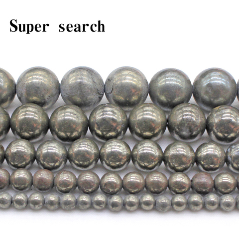 Natural Stone Beads Iron Pyrite Round Loose Copper Beads 16