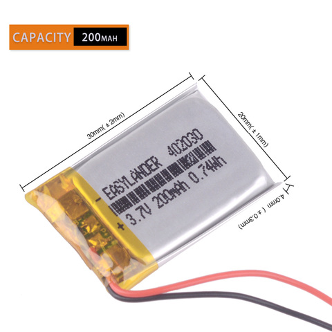 CE Rohs Polymer lithium battery 3.7 V, 402030 042030 200mah DVR video recorder bike light trendvision tdr-200 ► Photo 1/4