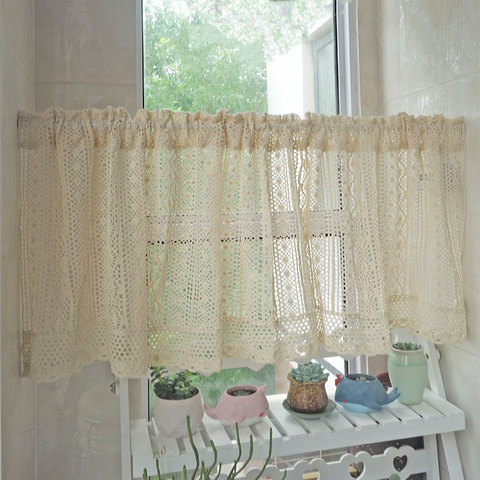 1pc American Style Cotton Crocheted Short Curtain Coffee Curtain Small Kitchen Curtain Home Decorative ► Photo 1/5