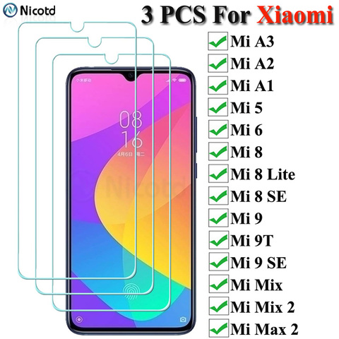 3 Pieces Glass On Xiaomi Mi A3 A2 A1 Tempered Glass For Xiaomi 9 Lite 9T Pro 8 Lite 9 SE Screen Protector Film For Xiaomi 5 6 6X ► Photo 1/6