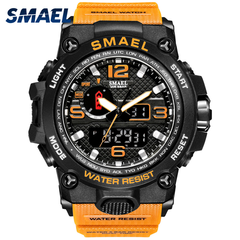 SMAEL Dark Blue Sport Watch for Men Dual Time Display Original LED Backlight Electronic Stopwatch1545 Fashion Top Man Wristwatch ► Photo 1/6