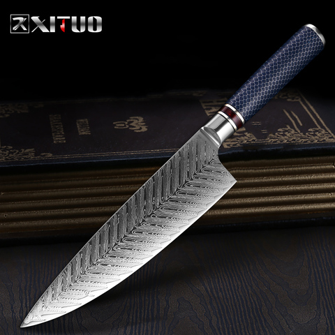 XITUO 8 Inch Chef Knife Damascus Steel VG 10 Sharp Cleaver Paring Vegetable Blue Resin Honeycomb Handle Household Kitchen Knives ► Photo 1/6
