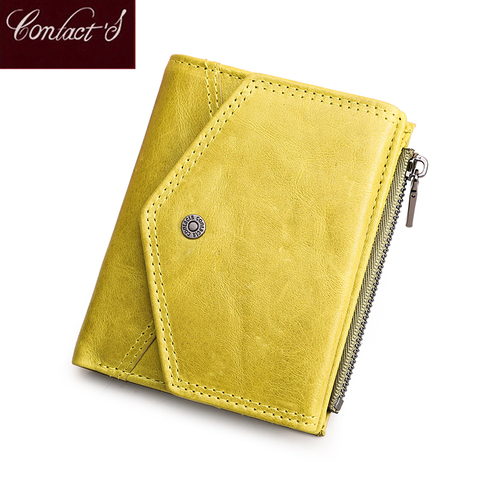 Contact's Fashion Mini Wallet Genuine Leather Wallet Women Zipper Coin Purse Quality Card Holder Small Money Bag Female Wallets ► Photo 1/6