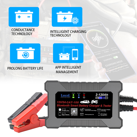 Lancol CAT100 Fully-Automatic intelligent Smart 12V/3A 2-120AH Battery Charger ,Tester  And Maintainer ► Photo 1/6