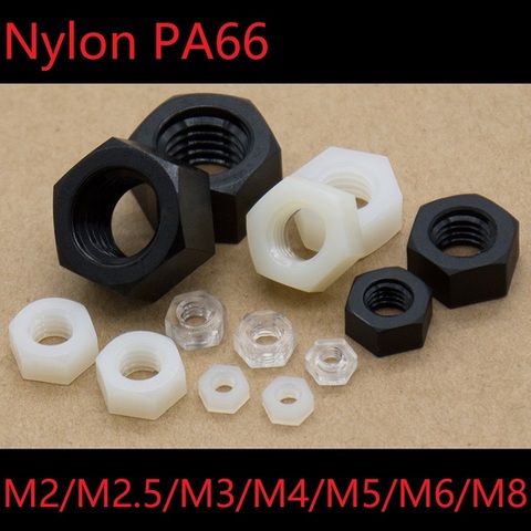 20pcs Plastic Hex Nuts M2 M2.5 M3 M4 M5 M6 M8 Nylon PA66 Heat Insulation Hexagon Lock Nut Thread Bolt Cap Black White Clear ► Photo 1/6