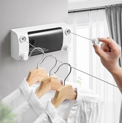 Indoor Outdoor Invisible Double Retractable Clothesline Rope, Balcony Clothes Drying Rack Line Punch-free/Drilling Required ► Photo 1/5