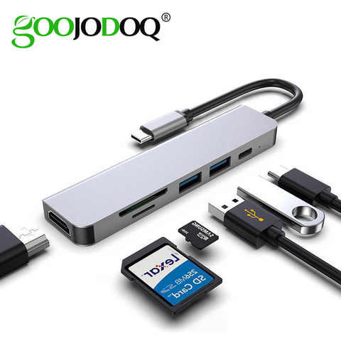 GOOJODOQ USB HUB C HUB HDMI Adapter 6 in 1 USB C to USB 3.0 Dock for MacBook Pro Accessories USB-C Type C 3.0 Splitter USB C HUB ► Photo 1/6