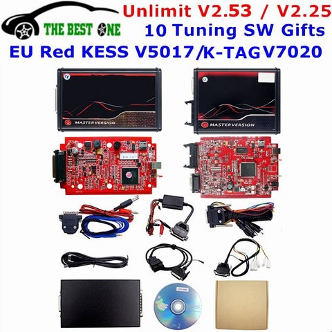 Online V2.53 EU Red Kess V5.017 OBD2 Manager Tuning Kit KTAG V7.020 4 LED Kess 5.017 BDM Frame K-TAG V2.25 ECU Programmer ► Photo 1/6