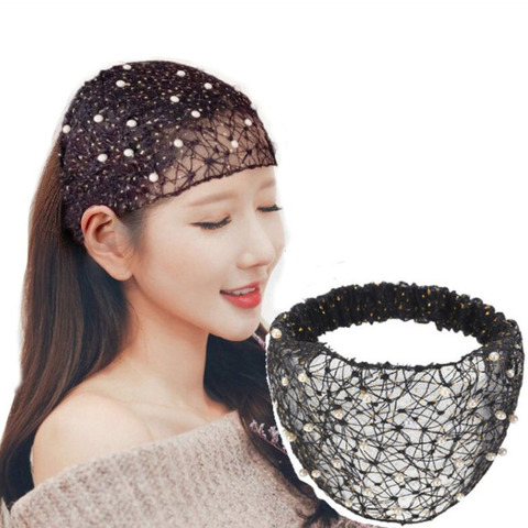 Korean Pearl Wide-brimmed Hair Band Hair Cover Women's Artifact Hair Mesh Bandage Grenadine Headband Turban Washing Headwear ► Photo 1/6