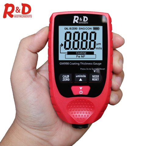 R&D Car Paint Paint Coating Thickness Gauge Electroplate Metal Coating Thickness Tester Meter 0-1500um Fe & NFe Probe GM998 Red ► Photo 1/6