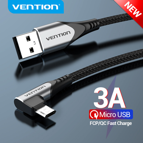 Vention Micro USB Cable 3A Right Angled Fast Charger Data Cable For Xiaomi Remdi Samsung Android Mobile Phone USB Charger Cable ► Photo 1/6