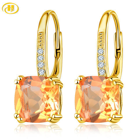 Hutang 3.94ct Yellow Citrine Earrings 925 Sterling Silver 12 Natural Gemstones Fine Crystal Jewelry for Women Christmas ► Photo 1/6