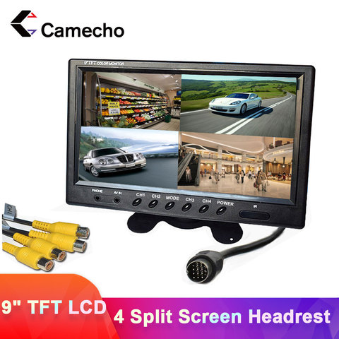 Camecho 9 inch 4 Split Screen Car Monitor 12V / 24V Headrest Rearview Monitor with RCA Connectors 6 Mode Display Remote Control ► Photo 1/6