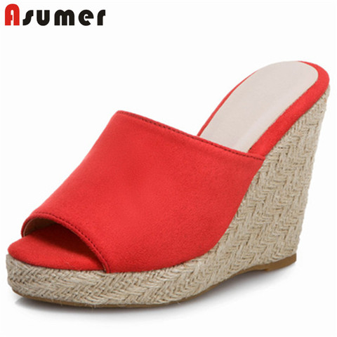 ASUMER 2022 big size 46 women sandals flock solid colors summer fashion party prom casual shoes ladies wedges platform sandals ► Photo 1/6
