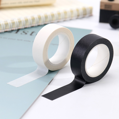 1PC 15mm X 10m Solid White Black Basic Decorative Paper Writable Adhesive Washi Masking Tape School Supplies Stationery ► Photo 1/6