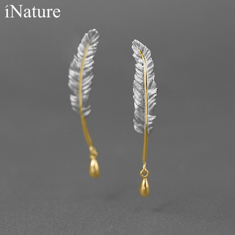 INATURE 925 Sterling Silver Vintage Feather Stud Earrings For Women Jewelry Gifts ► Photo 1/4