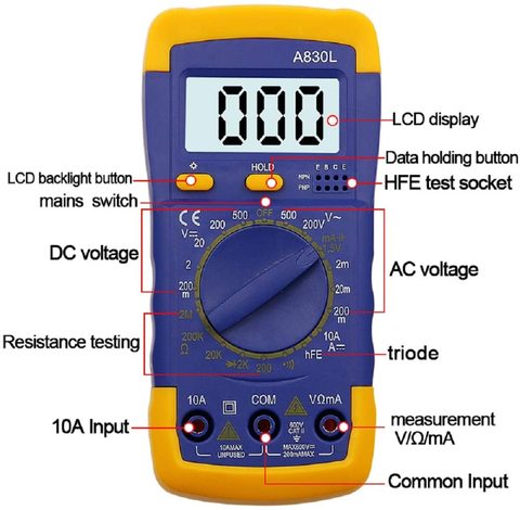 A830L LCD Digital Multimeter AC DC Voltage Diode Freguency Multitester Current Tester Luminous Display with Buzzer Function ► Photo 1/5