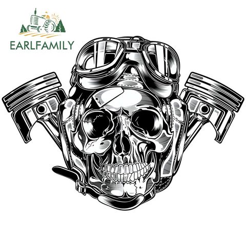 EARLFAMILY Car Stickers for Pilot Skull Vinyl Decal Auto Motorcycle Accessories Funny Skeleton Skull Stickers Car Styling ► Photo 1/6