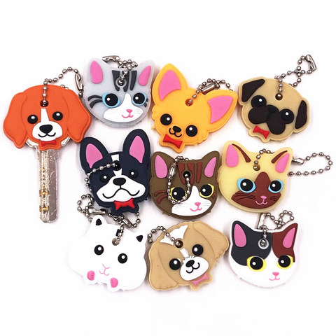 1Pcs Animal Cartoon Key Cover Cap Silicone Key Accessories PVC Soft Dog Cat Key Holder Key Chain For Girl Women Trinket Gift ► Photo 1/6