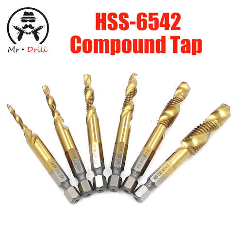 6pc/Set Tap Hex Shank HSS 6542 Screw Spiral Point Thread Metric Plug Drill Bits M3 M4 M5 M6 M8 M10 Combination  1/4 Inch Hex ► Photo 1/5