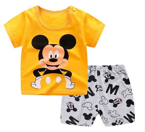 Brand Designer Cartoon Clothing Mickey Mouse Baby Boy Summer Clothes T-shirt+shorts Baby Girl Casual Clothing Sets ► Photo 1/6