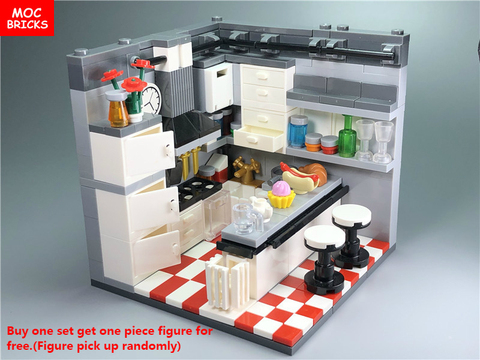 Set Sale MOC Bricks Home Decoration DIY Kitchen Set cooking Food Educational Building Blocks Figure toys for children Xmas gifts ► Photo 1/4