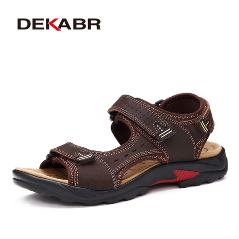 DEKABR Summer Big Size Men's Sandals British Fashion Genuine Leather Beach Shoes Mens Casual Massage Non-Slip Slippers Flats ► Photo 1/6