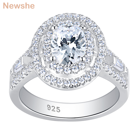 Newshe Solid 925 Sterling Silver Wedding Engagement Ring For Women Halo Oval Shape AAA Cz Bridal's Jewelry BR1097 ► Photo 1/6