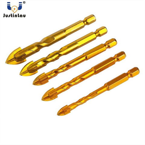 JUSTINLAU 1Pc Hex Shank Titanium Tungsten Drill Bit Carbide Tile Glass Cross Spear Head Drilling Cutter Tools 6/8/10/12mm ► Photo 1/6