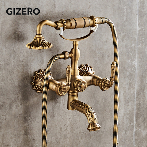 Bathroom Shower Mixer Solid Brass Antique Retro Style Bathtub Shower Set With Hand Shower Faucet Wall Mount Shower Faucet ZR023 ► Photo 1/6