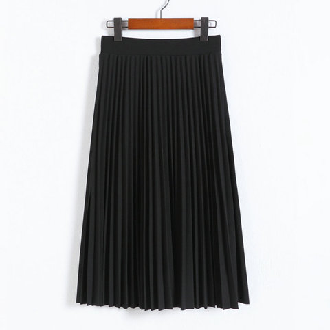 Spring and Autumn New Fashion Women's High Waist Pleated Solid Color Half Length Elastic Skirt Promotions Lady Black Pink ► Photo 1/6