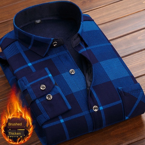 Autumn Winter Thick Velvet Dress Shirt For Men Casual Long Sleeve Warm Fleece Lining Shirts Fashion Soft Flannel Plus Size 5XL ► Photo 1/6