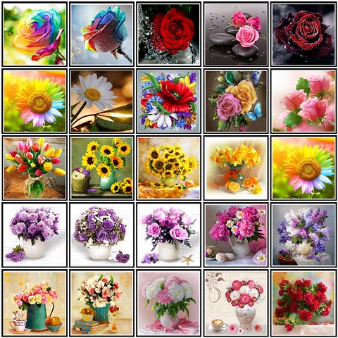 5D diamond mosaic pattern DIY diamond painting colorful rose decoration diamond vase cross stitch interior wall decoration ► Photo 1/6