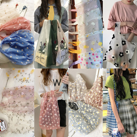 Female Shoppig Bag Embroidery Hand Bag Organza Casual Tote Mesh Shopping Bags Woman Handbags ► Photo 1/6