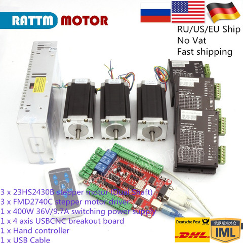 3 Axis CNC controller Nema 23 Stepper Motor kit (Dual Shaft) 112mm & FMD2740C Motor Driver &400W DC power supply& USB CNC Board ► Photo 1/6