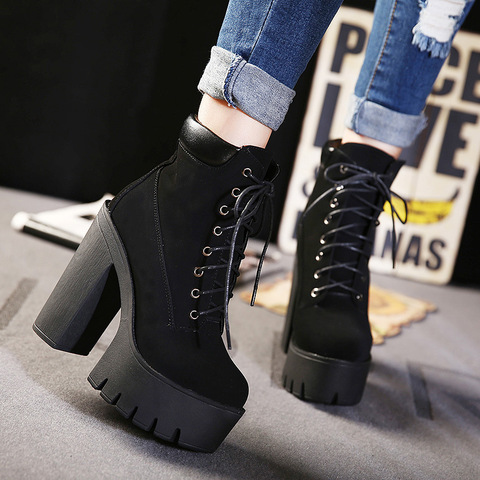 New 2022 Platform Ankle Boots Women Autumn Lace Up Thick High Heel Ladies Woman Fashion Shoes Women's Casual Footwear 358 ► Photo 1/1