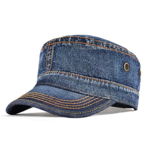 VOBOOM Denim Army Cap Men Washed Cotton Bucket Hat Fall Headpiece Flat Top Adjustable Peaked Visor Hats 164 ► Photo 1/6