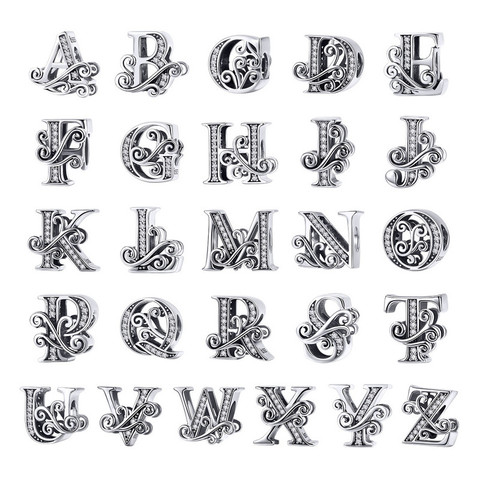 [Coupon $15 OFF $3] BAMOER 2022 NEW 925 Sterling Silver Vintage A to Z Clear CZ 26 Letter Alphabet Bead Bracelets  BSC030 ► Photo 1/5