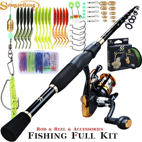 Sougayilang Fishing Full Kit  1.8-2.4M Telescopic Spinning Rod and 13+1BB Spinning Reel and  Fishing Line Lure Fishing Tool Set ► Photo 1/6