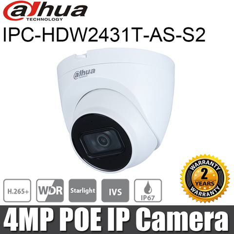 Original Dahua 4MP IP camera IPC-HDW2431T-AS-S2 Starlight WDR IR Eyeball Network Camera support POE replace IPC-HDW1431S ► Photo 1/2