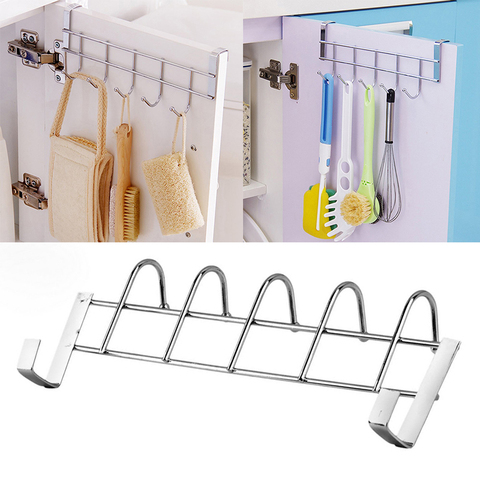 Multifunctional Bathroom Kitchen Hat Towel Bag Stainless Steel Metal Hanger Over Door Hanging Rack Holder Five Hooks ► Photo 1/6