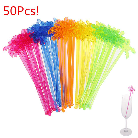 50pcs Plastic Night-club Drink/wine Decor Coconut Tree Cocktail Swizzle Sticks Drink Stirrer Coffee Muddler Puddler HOT SALE ► Photo 1/6