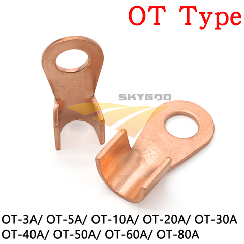 10pcs OT Type 3A 5A 10A 20A 30A 40A 50A 60A 80A Wire Terminal Red Copper Bare Nose Lugs Crimp Open Mouth Cable Connector Splice ► Photo 1/4