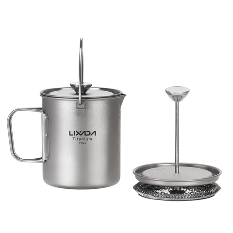Lixada 750ml Titanium Coffee Cup Mug French Press Pot Coffee Maker with Lid Outdoor Camping Cooking Pot Camping mug ► Photo 1/6