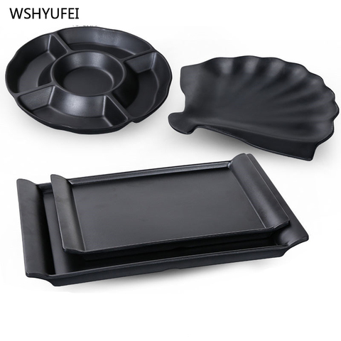 1Pcs Black matte fan-shaped melamine plate tableware Western steak salad dessert cake sushi snack tea tray storage plate ► Photo 1/5