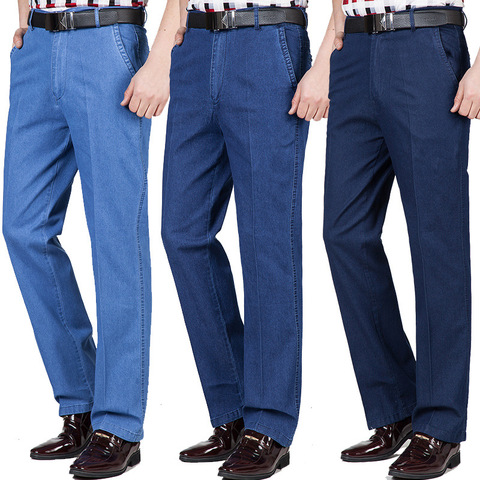 2022 men jeans thick tall waist loose elastic business casual denim trousers ► Photo 1/4